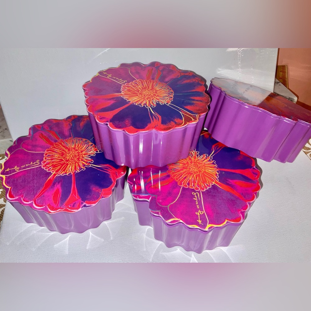 Group of FOUR Andy Warhol Flower Melamine Lidded Boxes (Plates NOT Included)